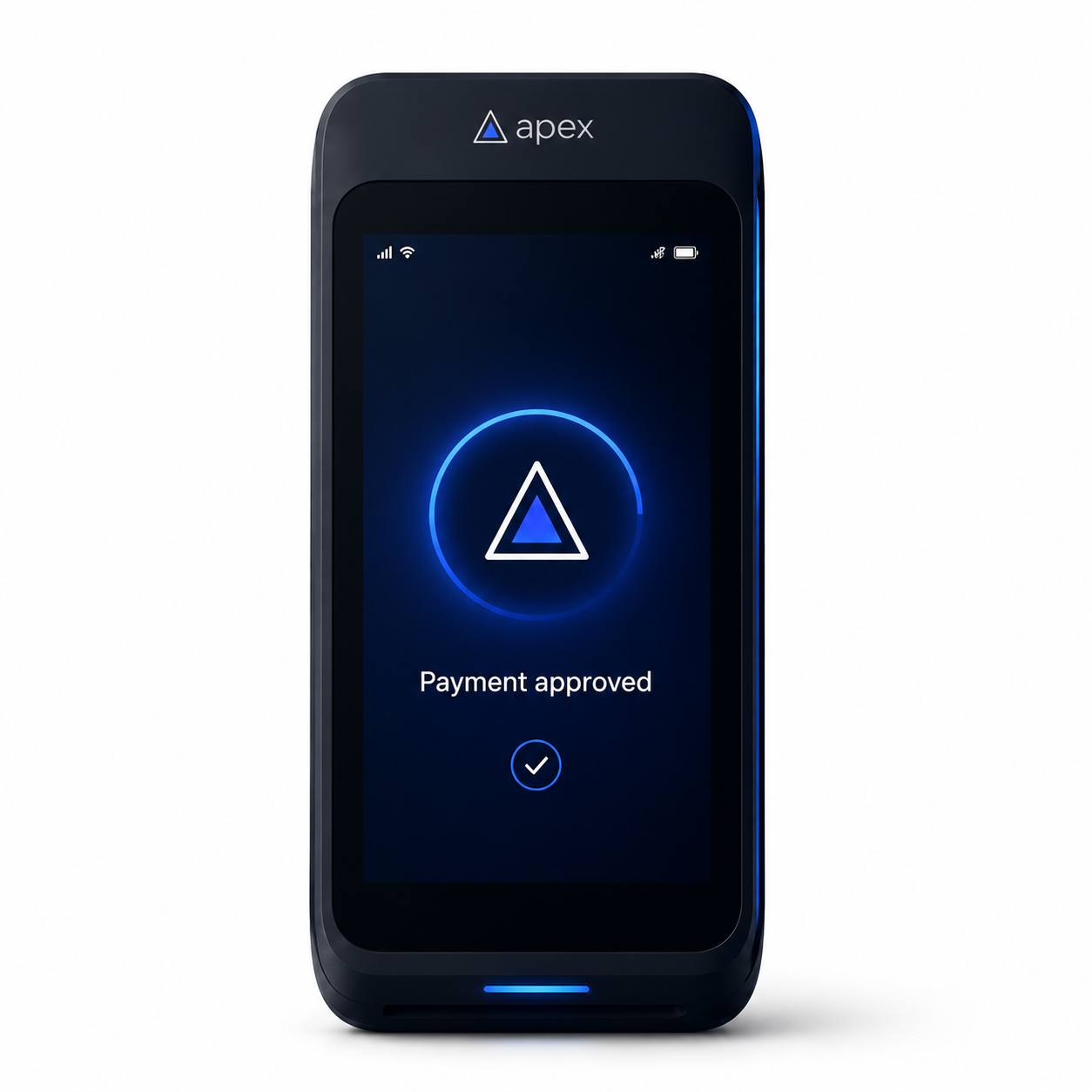 Apex payment terminal displaying a Payment approved confirmation screen